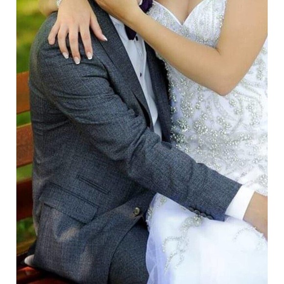 Hugo Boss Virgin Wool 40R Tailored Suit Jacket Pant 2 PC Gray Blue Set $1449 - Picture 3 of 12